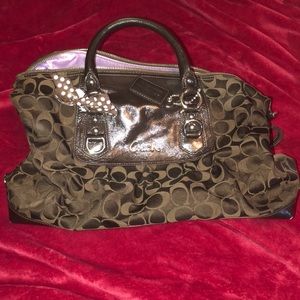 Brown suede coach handbag